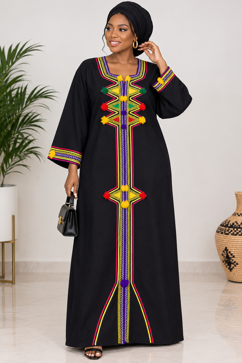 Caftan Amazigh Marocain pour Femme – Robe Traditionnelle Brodée